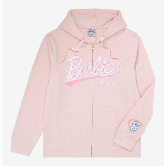 Barbie Full Zip Hoodie Jacket Soft Pink Raised Script Unisex Size New Sealed - Picture 1 of 7